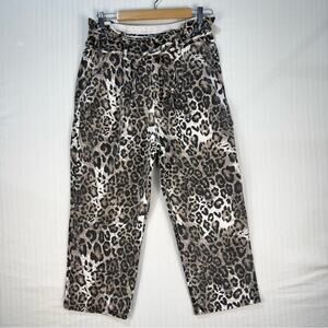Kittenish Leopard Print Paper Bag High Waist Wide Leg Jeans Belted Size Medium